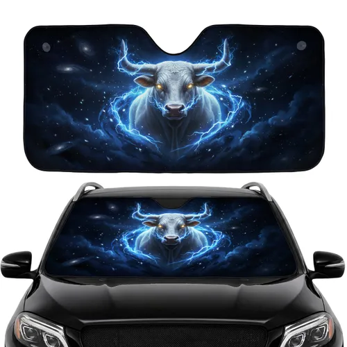 Majestic White Bull Electric Cosmos - Space Lover Gift for Sci-Fi Fans Car Sunshade