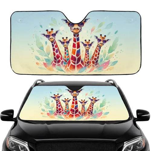 Giraffes in Sunglasses Sunny Day - Wildlife Lover Travel Essentials Gift Car Sunshade