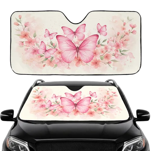 Delicate Pink Butterflies Cherry Blossom Leaves Floral Garden - Springtime Car Decor Gift Car Sunshade