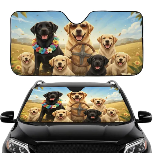 Happy Labrador Golden Retriever Dogs Puppies Lei Sunglasses - Dog Lover Gift Car Sunshade