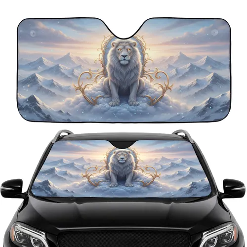 Majestic White Lion Golden Crown Snow Throne Winter Scene - Car Decor Wildlife Lover Gift Car Sunshade