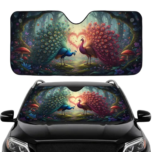 Magical Peacocks Luminous Heart Enchanted Forest - Fantasy Car Decor Gift Car Sunshade