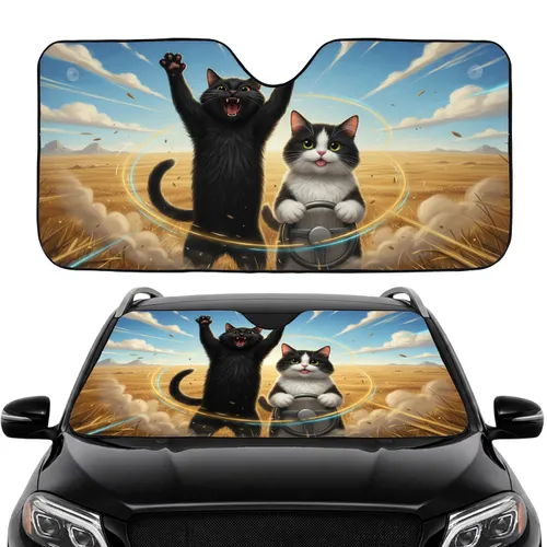 Black Tuxedo Cats Adventure Drive Golden Plains - Road Trip Fun Cat Lover Gift Car Sunshade