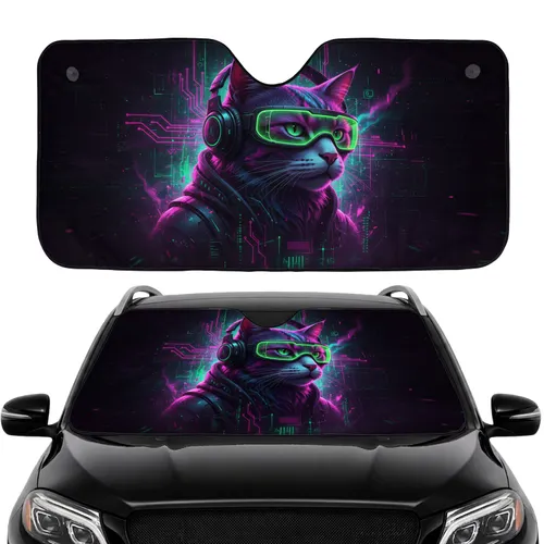 Futuristic Cybernetic Cat Headset Neon VR Glasses - Sci-Fi Fan Gift Car Sunshade