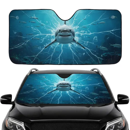 Great White Shark Deep Ocean Fractured Ice - Ocean Lover Gift Car Sunshade