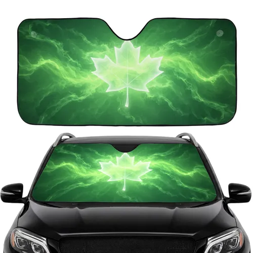Translucent White Maple Leaf Luminous Green Swirl Smoke Cloud Car Sunshade