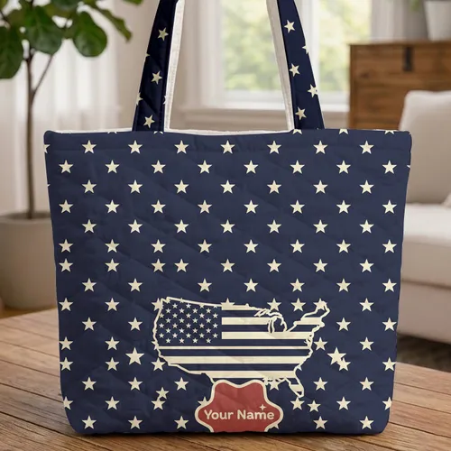 American Flag Map Stars Star Name - American Pride Gift Quilted Tote Bag