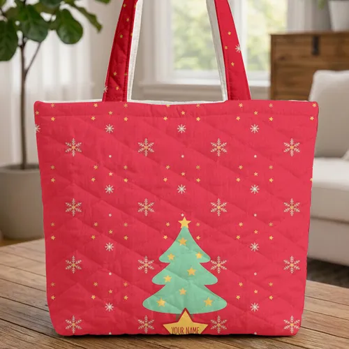 Christmas Tree Golden Stars Snowflakes - Christmas Gift for Family Quilted Tote Bag