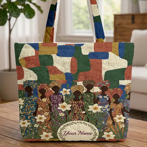 Women Headwraps Narcissus Floral Personalized Name - Elegant Everyday Gift for Her Quilted Tote Bag