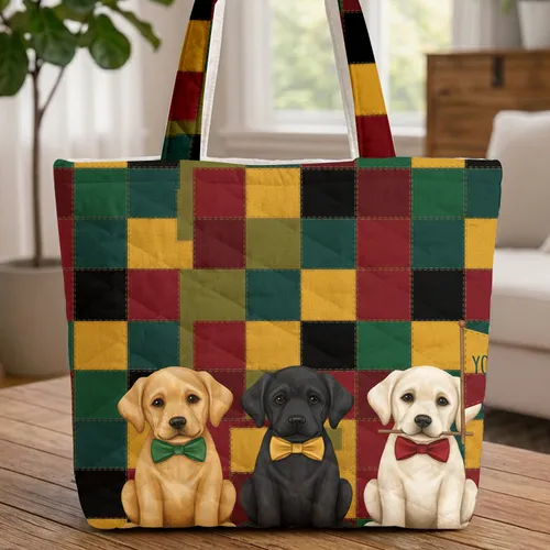 Golden Black Cream Labrador Puppies Personal Pennant - Dog Lover Everyday Tote Quilted Tote Bag