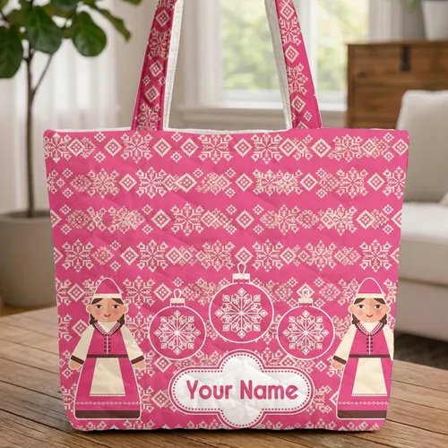 Snowflake Diamond Shapes Star Ornaments Hot Pink Holiday Season Gift for Daughter Quilted Tote Bag