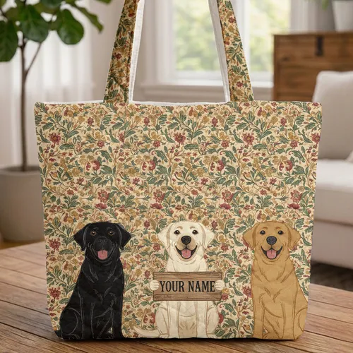 Personalized Labrador Dogs Wildflower Botanical - Autumn Dog Lover Gift Quilted Tote Bag