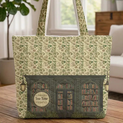 Vintage Bookstore Entrance Ivy Books Gas Lanterns - Book Lover Everyday Tote Quilted Tote Bag