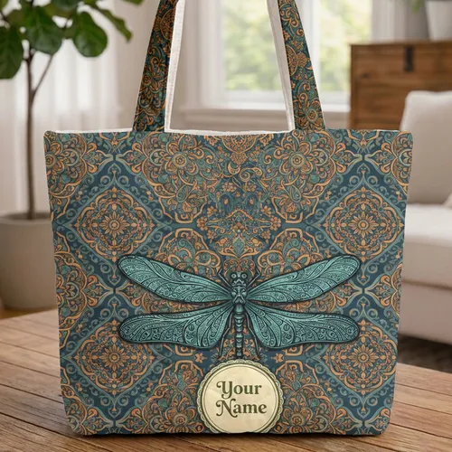 Dragonfly Mandala Floral - Wildlife Lover Everyday Tote Travel Essentials Gift for Women Quilted Tote Bag