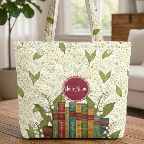 Ornate Vintage Books Lily-of-the-Valley Botanical Flowers - Literary Gift for Readers Quilted Tote Bag
