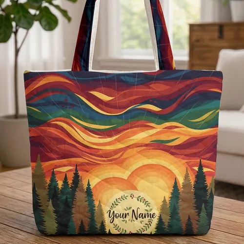 Pine Forest Radiant Suns Floral Wreath - Nature Lover Gift Quilted Tote Bag