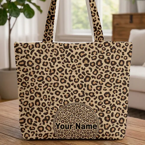 Organic Leopard Spots Name Circle - Everyday Tote Travel Essential for Daily Use Quilted Tote Bag