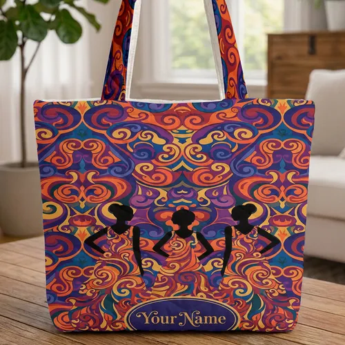 Dark Silhouettes Female Figures Flowing Dresses Organic Swirling Waves - Everyday Use Quilted Tote Bag