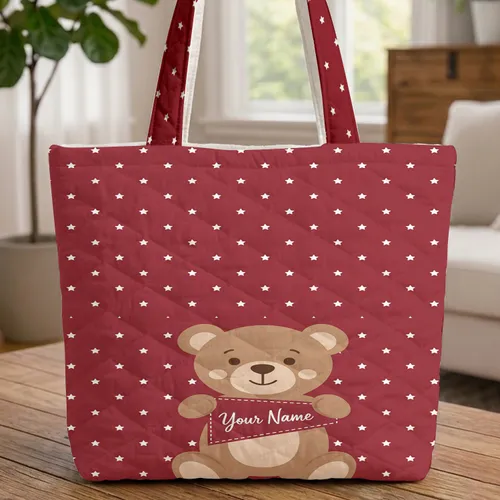 Teddy Bear Pennant Flag - Everyday Carryall Gift for Children Quilted Tote Bag