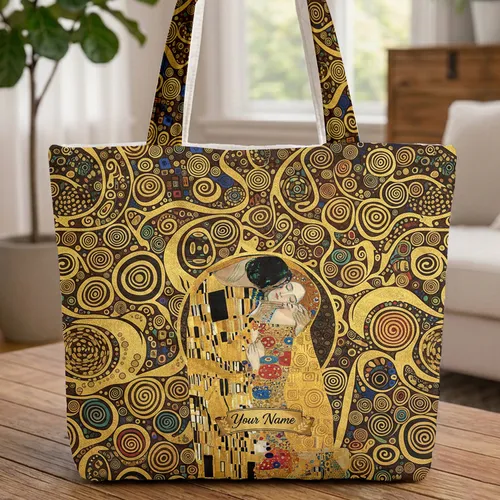 Embracing Couple Personalized Name - Romantic Keepsake Art Lover Gift Quilted Tote Bag