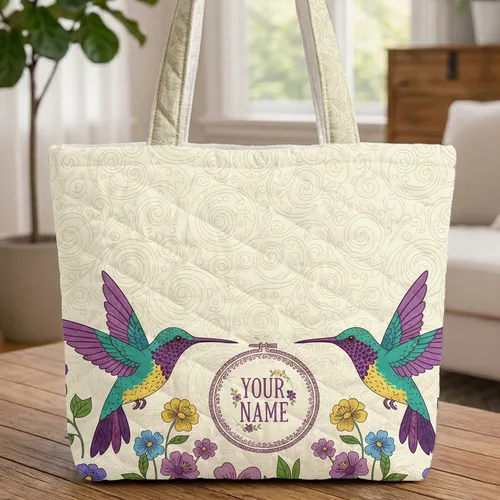 Personalized Hummingbird Garden Frame - Wildlife Lover Gift for Her Quilted Tote Bag