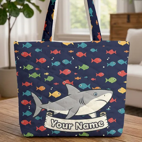 Children's Storybook Great White Shark Small Colorful Fish - Ocean Life Gift Quilted Tote Bag