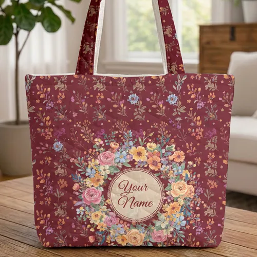 Wildflower Wreath Name Everyday Carry - Flower Lover Women Quilted Tote Bag