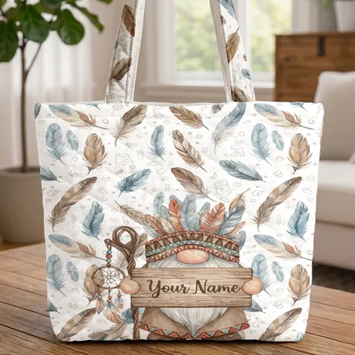 Gnome Dreamcatcher Rustic Tribal Feather Headdress Boho Lifestyle Gift Quilted Tote Bag