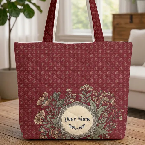 Personalized Patriotic Wildflowers Stars Medallion - American Flora Independence Day Gift Quilted Tote Bag