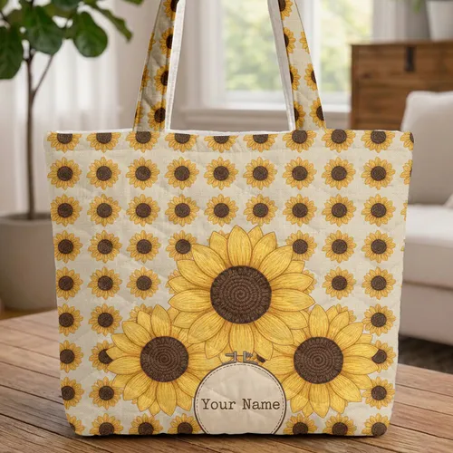 Crochet Sunflowers Farmhouse Decor - Everyday Tote Gift Quilted Tote Bag