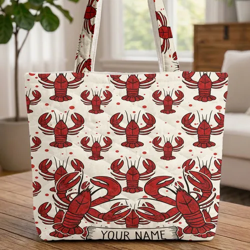 Red Lobsters Black Outline Paint Splatters - Wildlife Lover Travel Essentials Quilted Tote Bag