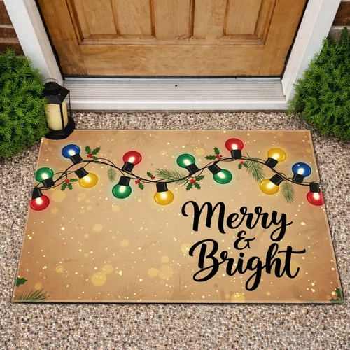 Christmas Lights Holly Merry & Bright - Holiday Christmas Decor Gift Doormat