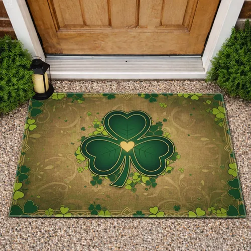 Earthy Woven Parchment Shamrock Heart Celtic Knot - Home & Garden Decor Gift Doormat
