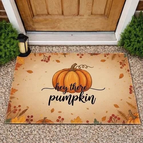 Autumn Pumpkin 'hey there pumpkin' Leaves Gourds Berries - Fall Decor Gift Doormat