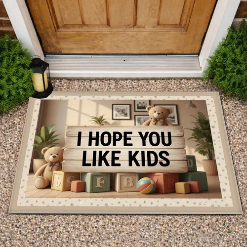 Rustic Wooden 'I HOPE YOU LIKE KIDS' Welcome Sign - Home Decor Gift Doormat