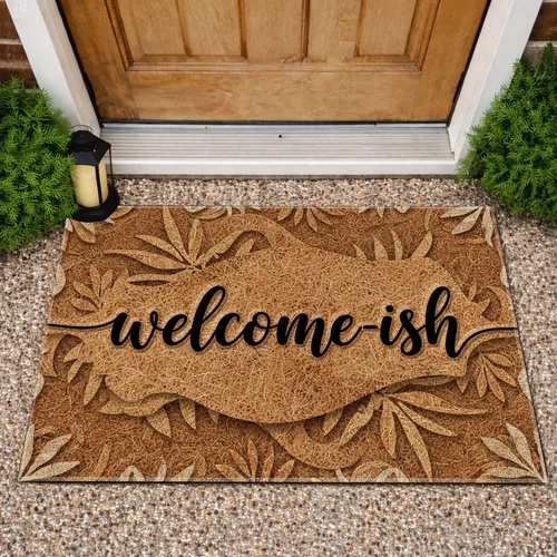 Welcome-ish Calligraphy Script Natural Jute Fiber Tapestry Warm Earthy Tones - Everyday Home Decor Gift Doormat