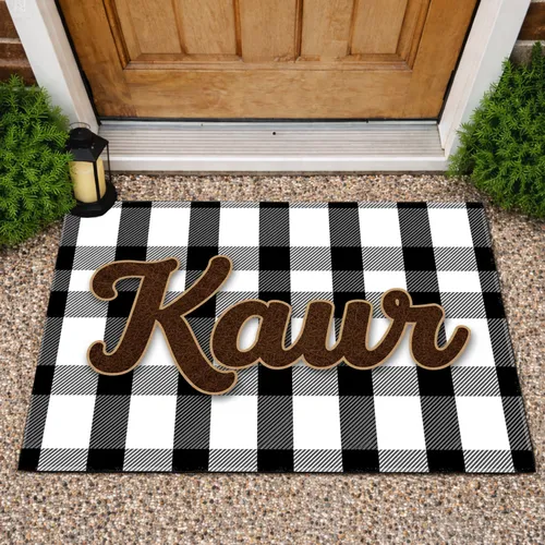 Custom Text Buffalo Check Plaid - Rustic Farmhouse Home Decor Doormat