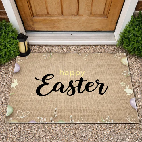 Happy Easter Eggs Bunnies - Spring Holiday Home Decor Doormat