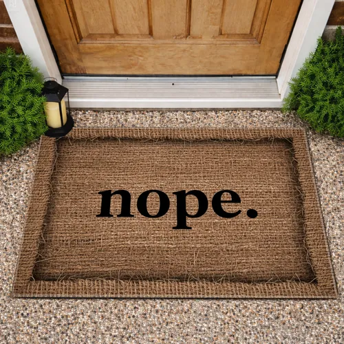 Nope. Text Densely Woven Jute Fiber Background - Sarcastic Humor Gift for Home Doormat
