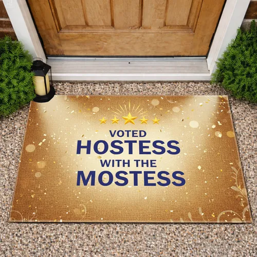 VOTED HOSTESS WITH THE MOSTESS Stars Confetti - Celebratory Party Decor Gift Doormat