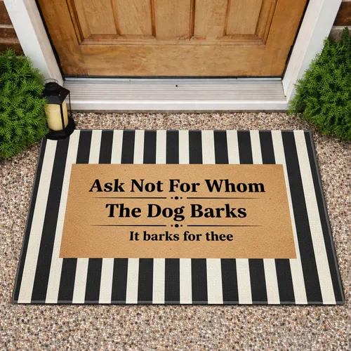 Dog Barks Quote Rustic Tan Stripes - Home Decor Gift for Dog Owners Doormat