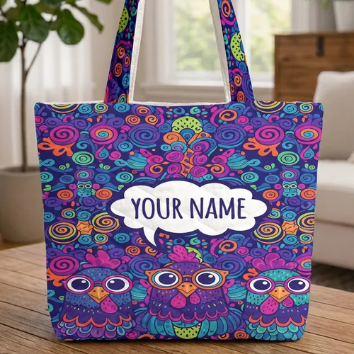 Chickens Retro Glasses Name Cloud - Everyday Carry Gift for Chicken Lover Quilted Tote Bag