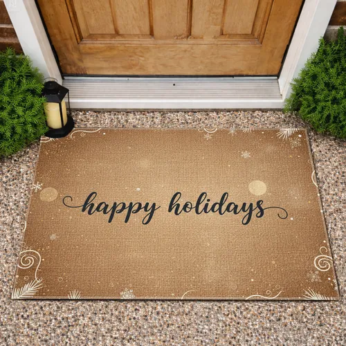 Happy Holidays Snowflakes Glitter Woven Mat - Holiday Home Decor Doormat