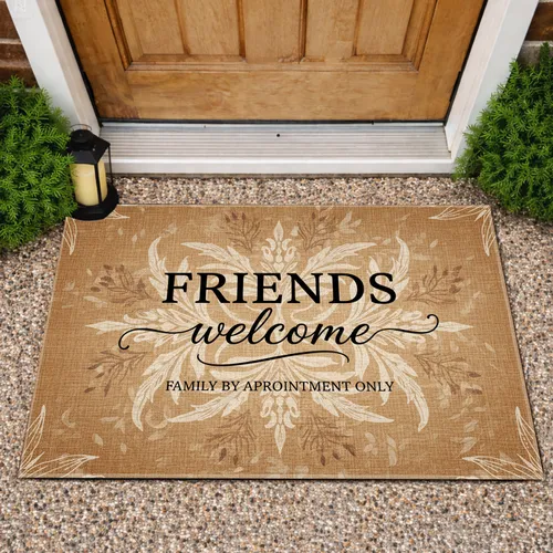 Friends Welcome Family Quote Rustic Leaf - Farmhouse Home Decor Gift Doormat