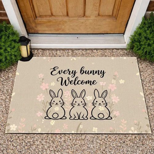 Every Bunny Welcome Quote Three Bunnies Floral - Spring Gathering Home Decor Doormat