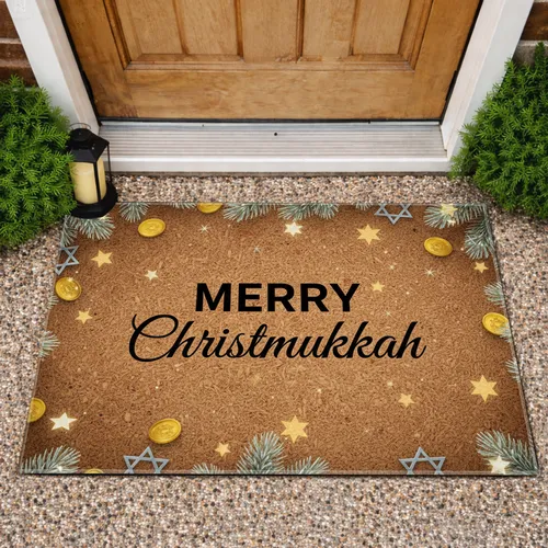 MERRY Christmukkah Pine Sprigs Star of David - Holiday Celebration Gift Doormat