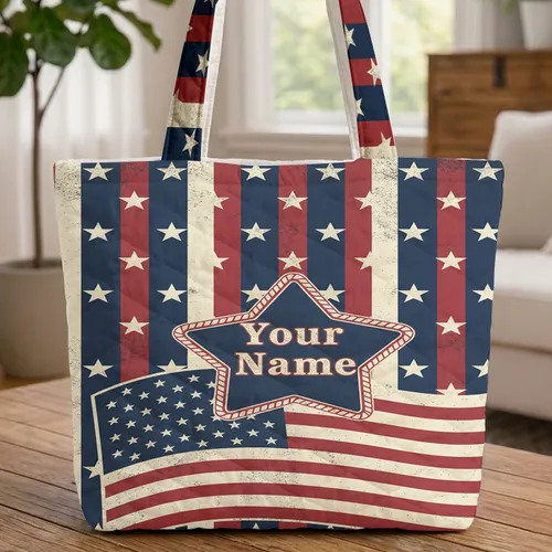 Distressed American Flag Vintage Stars Stripes - Independence Day Gift Quilted Tote Bag
