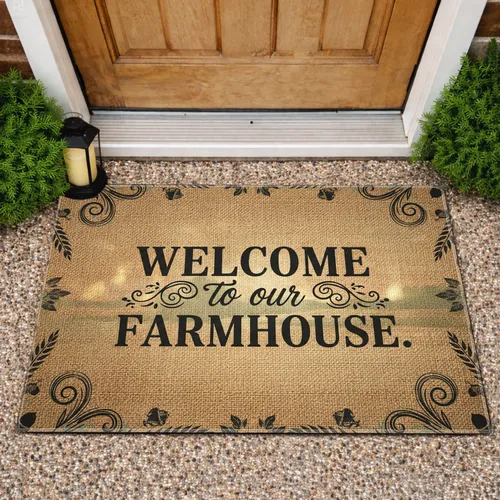Welcome To Our Farmhouse Rustic Swirl Leaf Jute Hills - Farmhouse Decor Gift Doormat