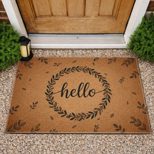 Hello Botanical Leaf Twig Wreath - Rustic Welcome Home Decor Gift Doormat