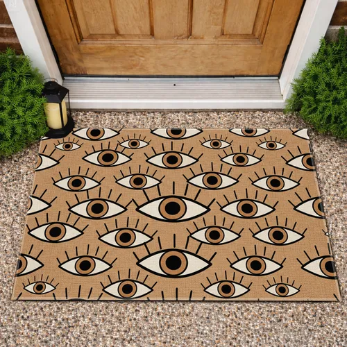 Open Eyes Pupil Elongated Eyelashes Speckles Black Tan Off-White Home Decor Gift Doormat